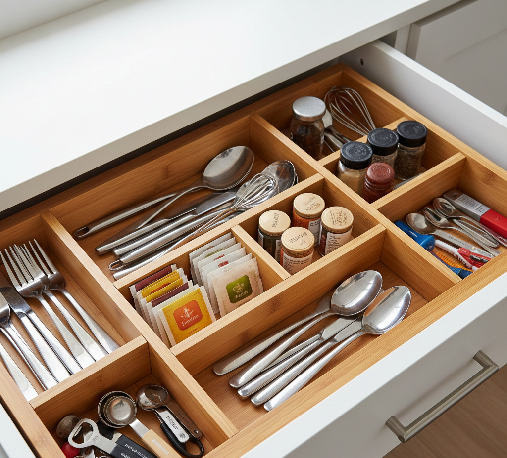 Bamboo drawer organizer with multiple compartments